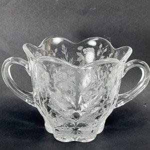 Vtg Duncan Miller Sugar Bowl Canterbury Line Etched Glass Floral Collectible